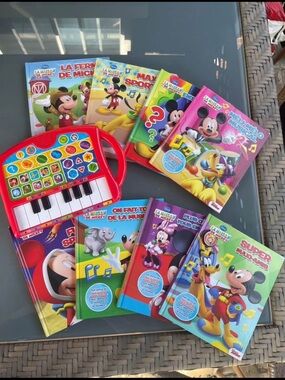 Disney Musical Play Piano with Colorful Mickey Mouse Story Books - Red